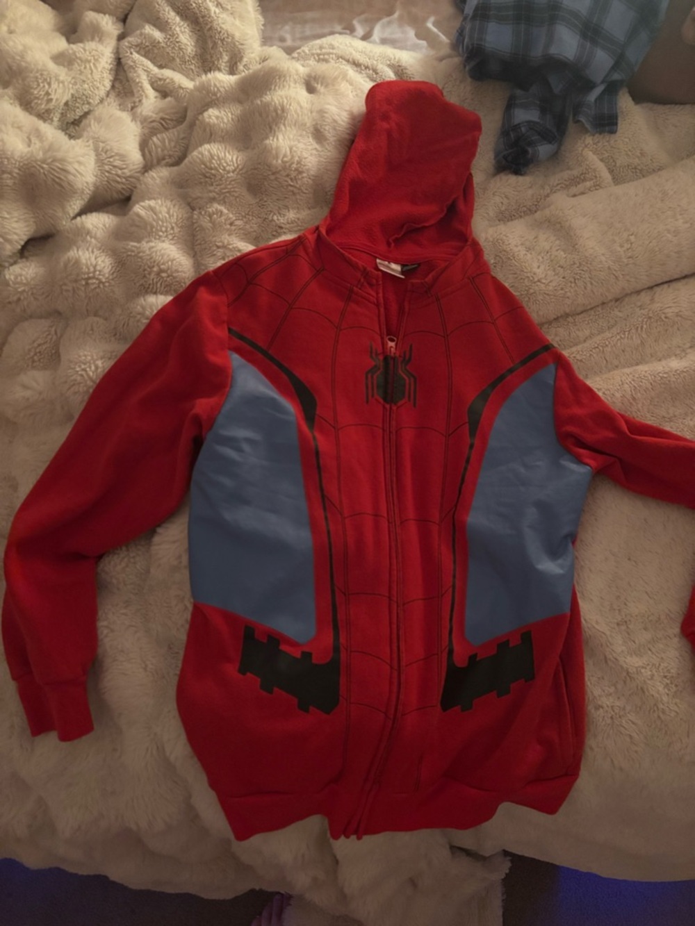 Red Spider-Man Inspired Zip-Up Hoodie with Blue Panels